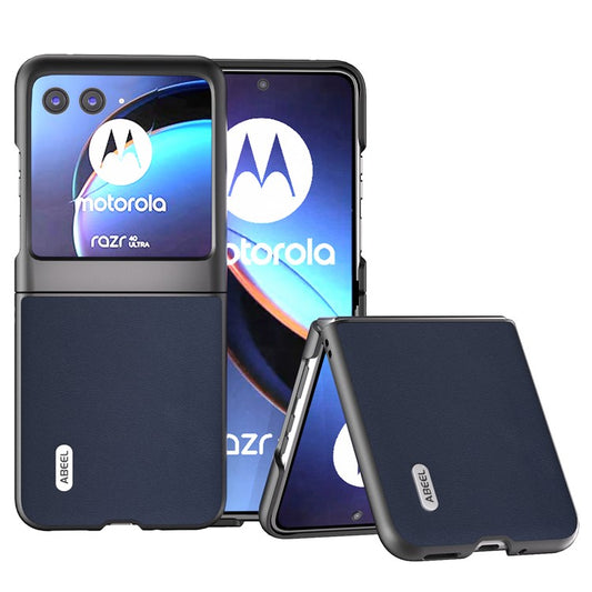 ABEEL For Motorola Razr 40 Ultra 5G Nappa Texture Phone Case Genuine Cow Leather+PC Protective Cover - Blue