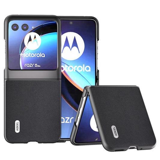ABEEL For Motorola Razr 40 Ultra 5G Nappa Texture Phone Case Genuine Cow Leather+PC Protective Cover - Black