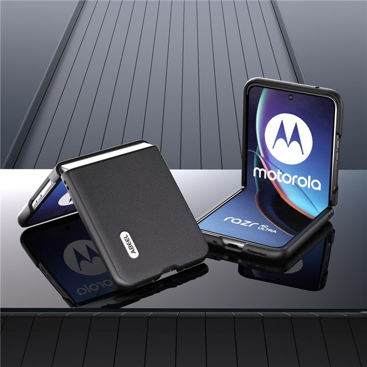 ABEEL For Motorola Razr 40 Ultra 5G Nappa Texture Phone Case Genuine Cow Leather+PC Protective Cover - Black
