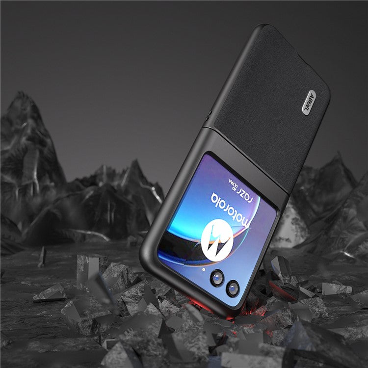 ABEEL For Motorola Razr 40 Ultra 5G Nappa Texture Phone Case Genuine Cow Leather+PC Protective Cover - Black