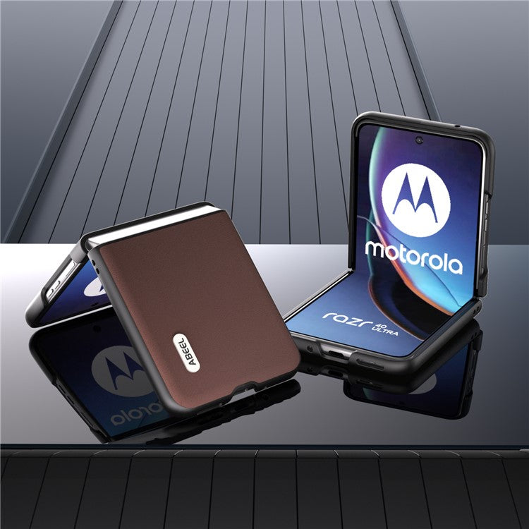 ABEEL For Motorola Razr 40 Ultra 5G Nappa Texture Phone Case Genuine Cow Leather+PC Protective Cover - Coffee