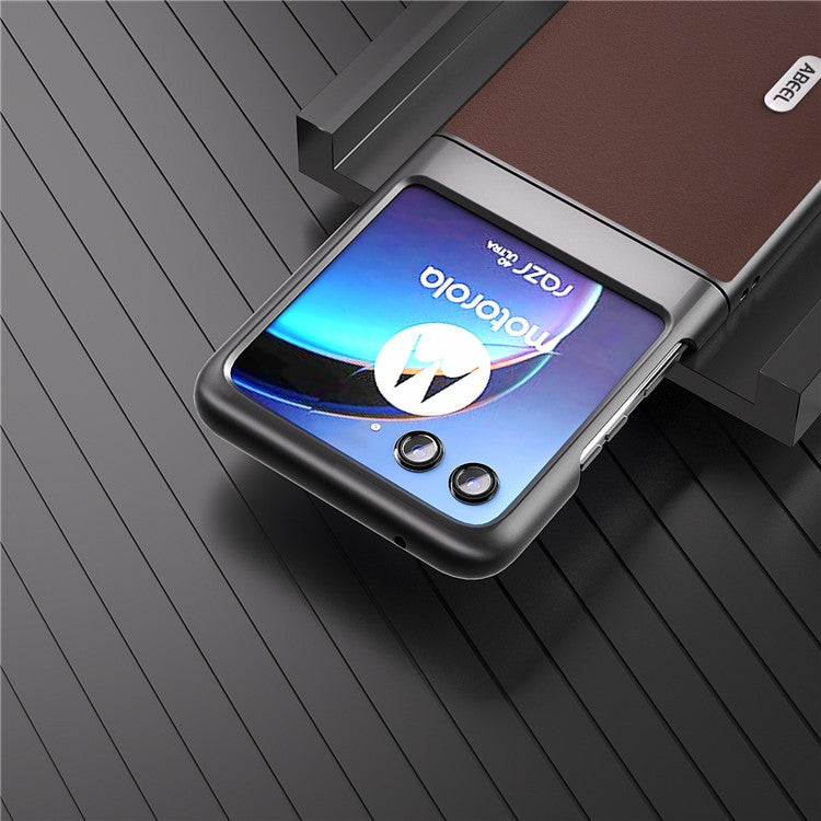 ABEEL For Motorola Razr 40 Ultra 5G Nappa Texture Phone Case Genuine Cow Leather+PC Protective Cover - Coffee