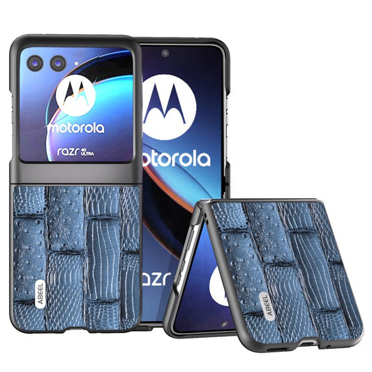 ABEEL For Motorola Razr 40 Ultra 5G Mahjong Texture Phone Case Genuine Cow Leather+PC Ultra Slim Cover - Blue