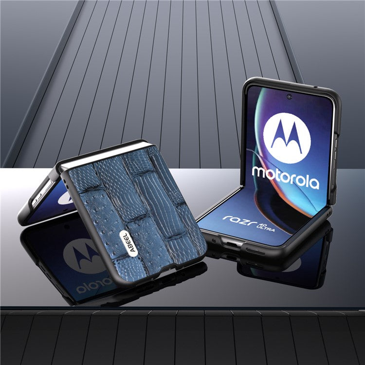 ABEEL For Motorola Razr 40 Ultra 5G Mahjong Texture Phone Case Genuine Cow Leather+PC Ultra Slim Cover - Blue