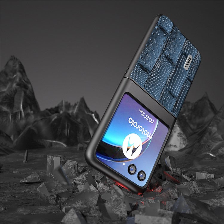 ABEEL For Motorola Razr 40 Ultra 5G Mahjong Texture Phone Case Genuine Cow Leather+PC Ultra Slim Cover - Blue