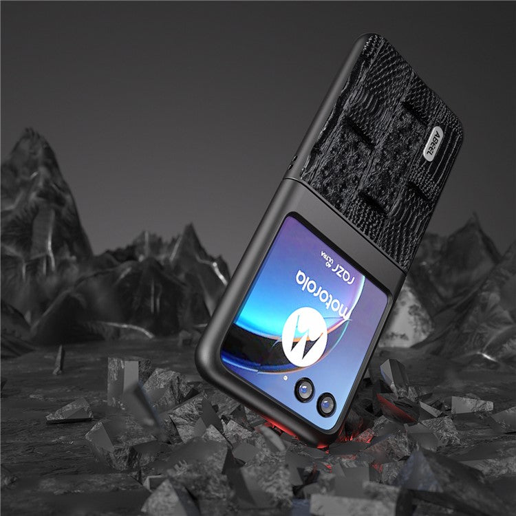 ABEEL For Motorola Razr 40 Ultra 5G Mahjong Texture Phone Case Genuine Cow Leather+PC Ultra Slim Cover - Black