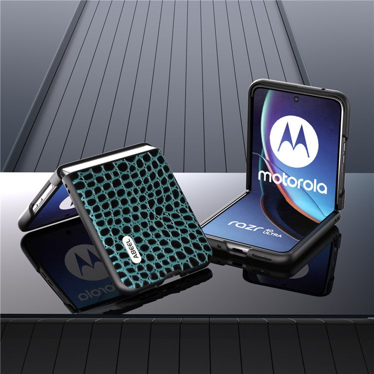 ABEEL For Motorola Razr 40 Ultra 5G Crocodile Texture Slim Case Genuine Cow Leather+PC Protective Phone Cover - Blue
