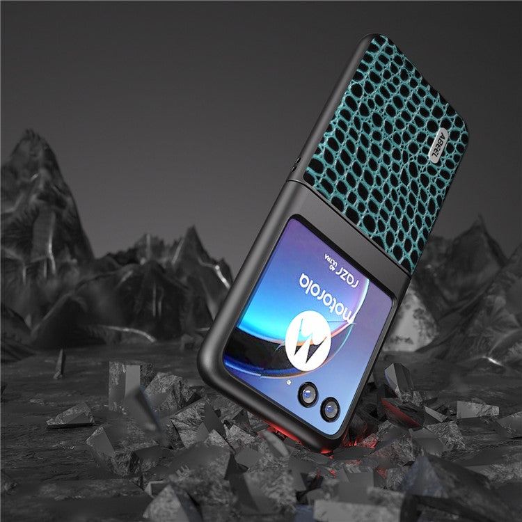ABEEL For Motorola Razr 40 Ultra 5G Crocodile Texture Slim Case Genuine Cow Leather+PC Protective Phone Cover - Blue