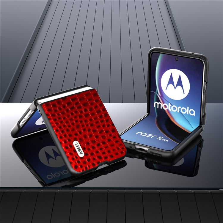 ABEEL For Motorola Razr 40 Ultra 5G Crocodile Texture Slim Case Genuine Cow Leather+PC Protective Phone Cover - Red