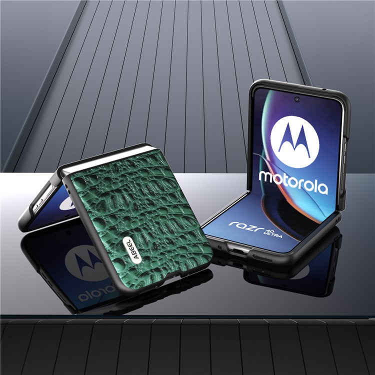 ABEEL For Motorola Razr 40 Ultra 5G Shockproof Back Cover Genuine Cow Leather+PC Phone Case - Green