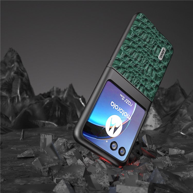 ABEEL For Motorola Razr 40 Ultra 5G Shockproof Back Cover Genuine Cow Leather+PC Phone Case - Green