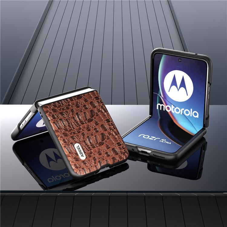 ABEEL For Motorola Razr 40 Ultra 5G Shockproof Back Cover Genuine Cow Leather+PC Phone Case - Brown