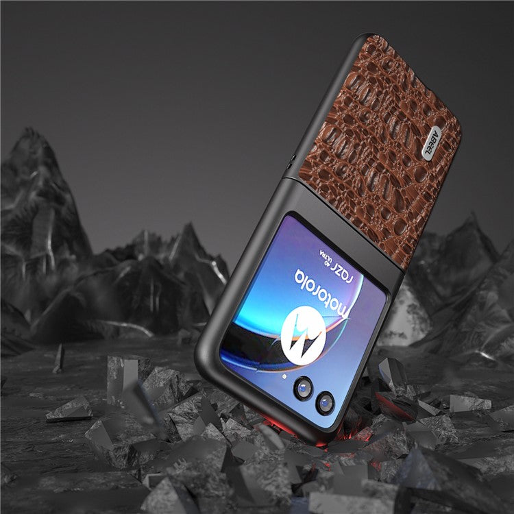 ABEEL For Motorola Razr 40 Ultra 5G Shockproof Back Cover Genuine Cow Leather+PC Phone Case - Brown