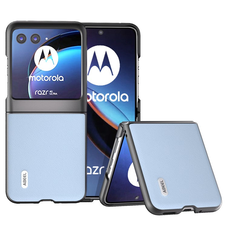 ABEEL For Motorola Razr 40 Ultra 5G Genuine Cow Leather + Hard PC Shell Anti-scratch Phone Case - Blue