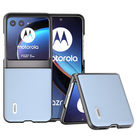 ABEEL For Motorola Razr 40 Ultra 5G Genuine Cow Leather + Hard PC Shell Anti-scratch Phone Case - Blue
