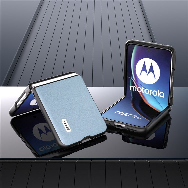 ABEEL For Motorola Razr 40 Ultra 5G Genuine Cow Leather + Hard PC Shell Anti-scratch Phone Case - Blue