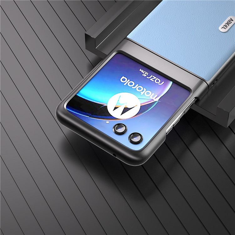 ABEEL For Motorola Razr 40 Ultra 5G Genuine Cow Leather + Hard PC Shell Anti-scratch Phone Case - Blue