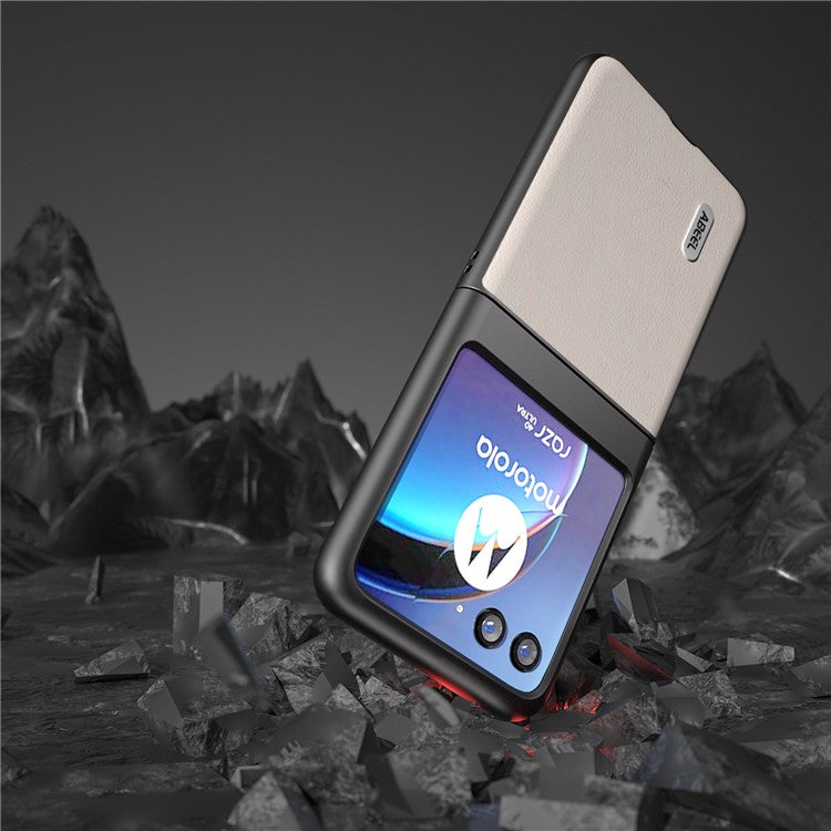 ABEEL For Motorola Razr 40 Ultra 5G Genuine Cow Leather + Hard PC Shell Anti-scratch Phone Case - Grey