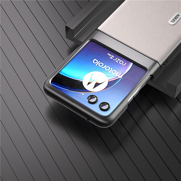 ABEEL For Motorola Razr 40 Ultra 5G Genuine Cow Leather + Hard PC Shell Anti-scratch Phone Case - Grey