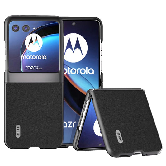 ABEEL For Motorola Razr 40 Ultra 5G Genuine Cow Leather + Hard PC Shell Anti-scratch Phone Case - Black