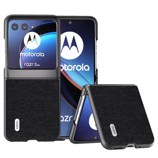 ABEEL For Motorola Razr 40 Ultra 5G PU Leather + Hard PC Anti-Slip Phone Case Retro Litchi Texture Protective Cover - Black
