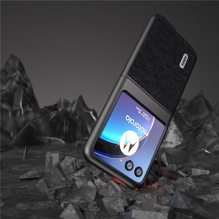 ABEEL For Motorola Razr 40 Ultra 5G PU Leather + Hard PC Anti-Slip Phone Case Retro Litchi Texture Protective Cover - Black