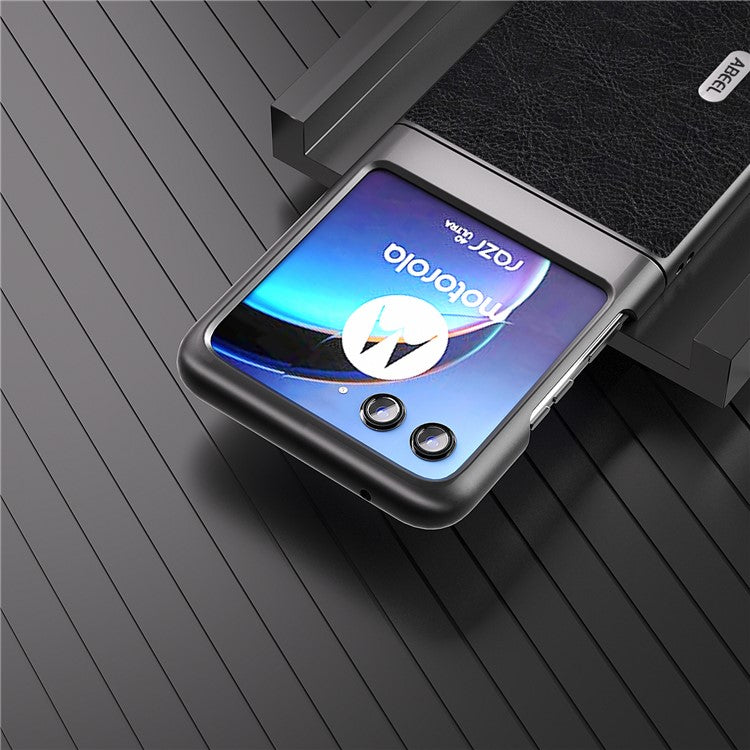 ABEEL For Motorola Razr 40 Ultra 5G PU Leather + Hard PC Anti-Slip Phone Case Retro Litchi Texture Protective Cover - Black