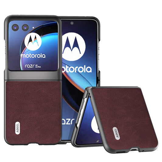 ABEEL For Motorola Razr 40 Ultra 5G PU Leather + PC Litchi Texture Phone Case Anti-Drop Protective Cover - Purplish Red