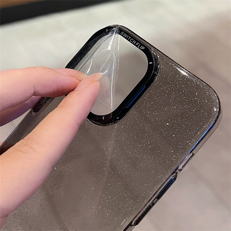 Phone Shell for iPhone 14 Pro Bump Proof Glitter PC Case with Camera Protection Cover Kickstand - Dark Purple