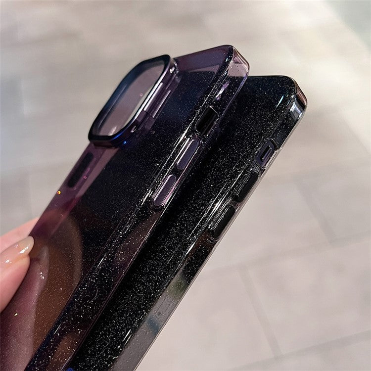 Phone Shell for iPhone 14 Pro Bump Proof Glitter PC Case with Camera Protection Cover Kickstand - Dark Purple