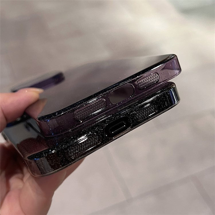 Phone Shell for iPhone 14 Pro Bump Proof Glitter PC Case with Camera Protection Cover Kickstand - Dark Purple