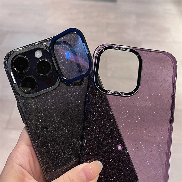Phone Shell for iPhone 14 Pro Bump Proof Glitter PC Case with Camera Protection Cover Kickstand - Dark Purple