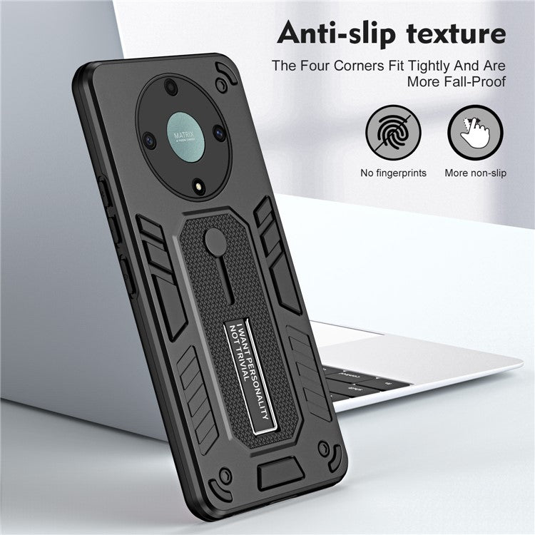 For Honor X9a 5G / X40 5G / Magic5 Lite 5G Metal Kickstand Phone Case Silicone Ring Strap TPU+PC Cover - Black