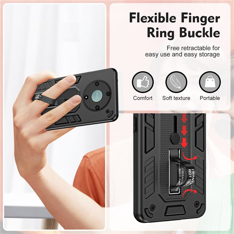 For Honor X9a 5G / X40 5G / Magic5 Lite 5G Metal Kickstand Phone Case Silicone Ring Strap TPU+PC Cover - Black