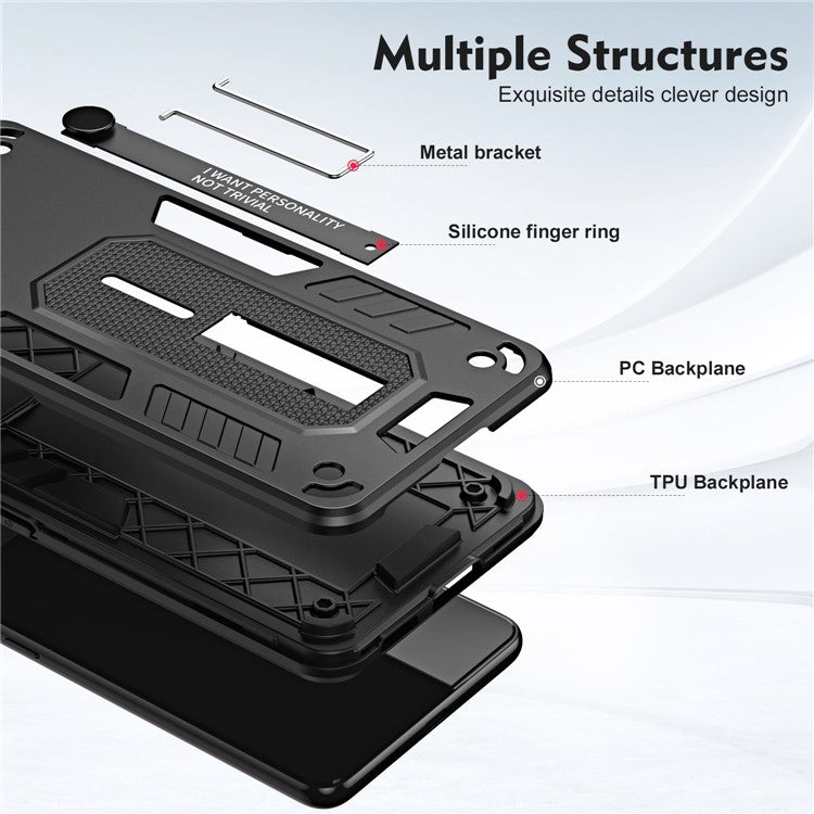 For Honor X9a 5G / X40 5G / Magic5 Lite 5G Metal Kickstand Phone Case Silicone Ring Strap TPU+PC Cover - Black