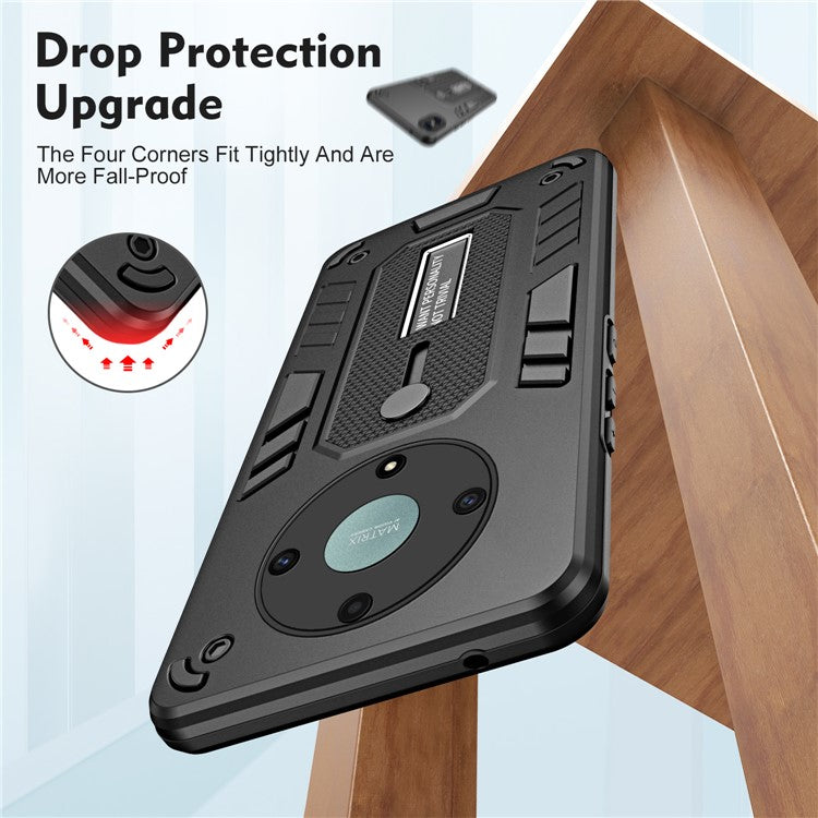 For Honor X9a 5G / X40 5G / Magic5 Lite 5G Metal Kickstand Phone Case Silicone Ring Strap TPU+PC Cover - Black