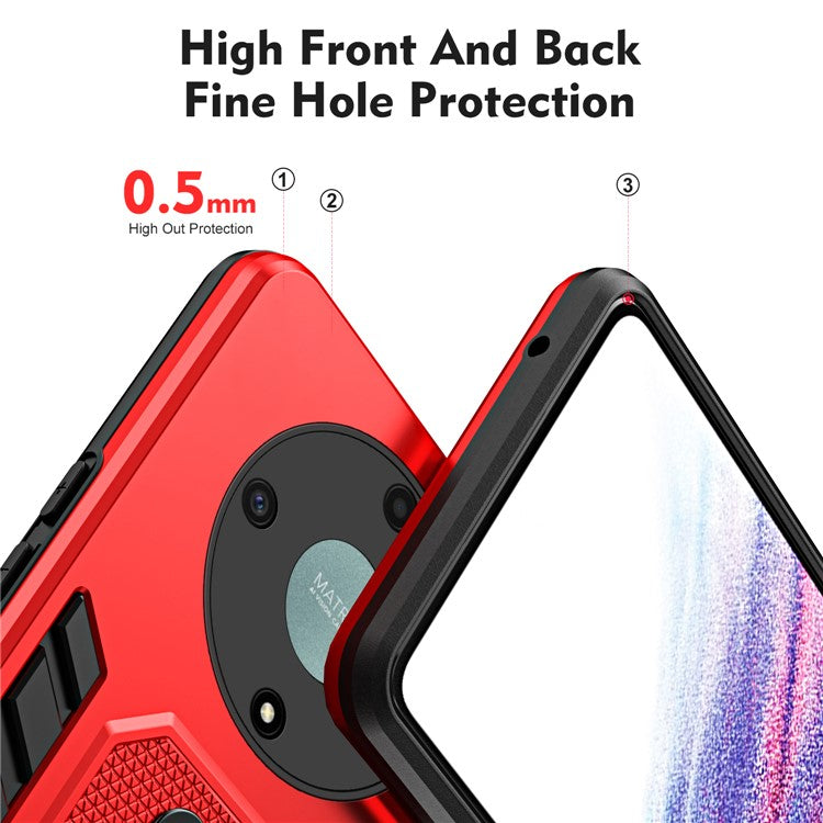For Honor X9a 5G / X40 5G / Magic5 Lite 5G Metal Kickstand Phone Case Silicone Ring Strap TPU+PC Cover - Red