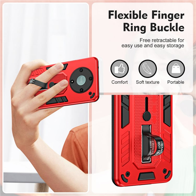 For Honor X9a 5G / X40 5G / Magic5 Lite 5G Metal Kickstand Phone Case Silicone Ring Strap TPU+PC Cover - Red