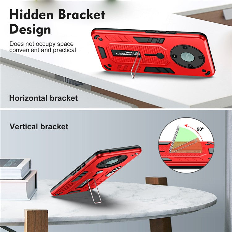 For Honor X9a 5G / X40 5G / Magic5 Lite 5G Metal Kickstand Phone Case Silicone Ring Strap TPU+PC Cover - Red