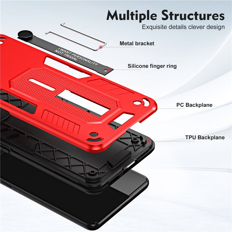 For Honor X9a 5G / X40 5G / Magic5 Lite 5G Metal Kickstand Phone Case Silicone Ring Strap TPU+PC Cover - Red