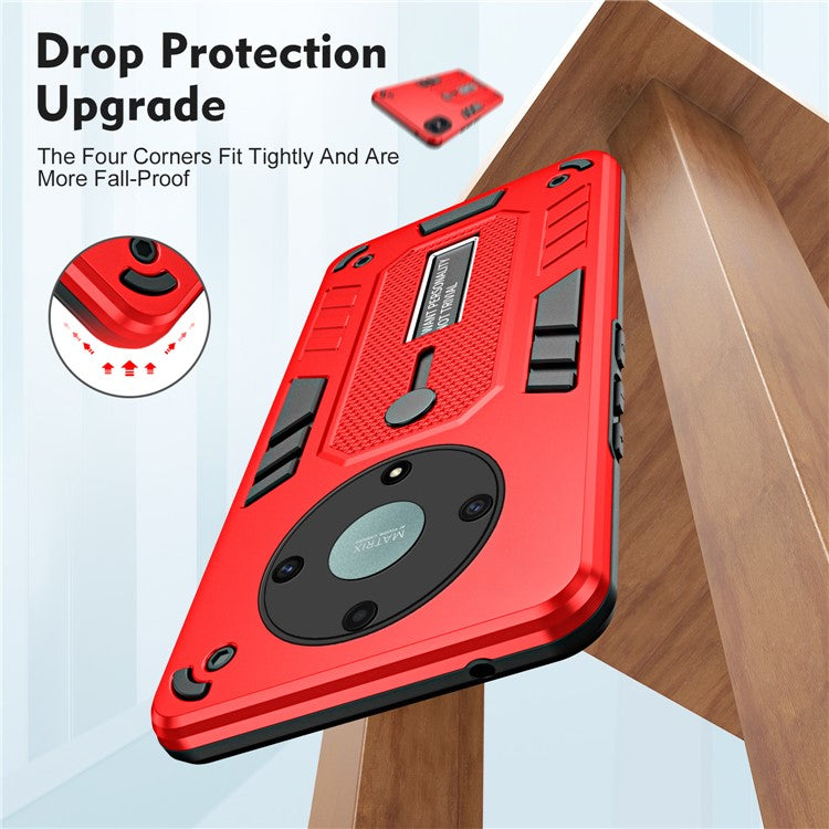 For Honor X9a 5G / X40 5G / Magic5 Lite 5G Metal Kickstand Phone Case Silicone Ring Strap TPU+PC Cover - Red