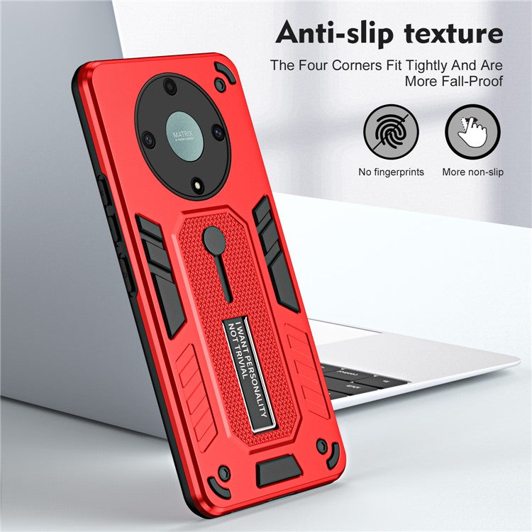 For Honor X9a 5G / X40 5G / Magic5 Lite 5G Metal Kickstand Phone Case Silicone Ring Strap TPU+PC Cover - Red