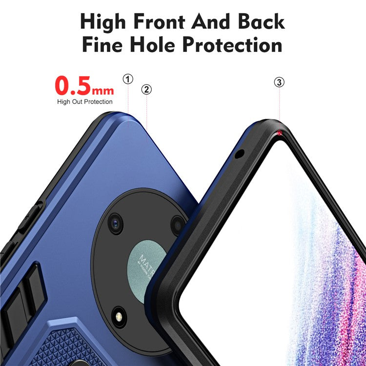 For Honor X9a 5G / X40 5G / Magic5 Lite 5G Metal Kickstand Phone Case Silicone Ring Strap TPU+PC Cover - Blue