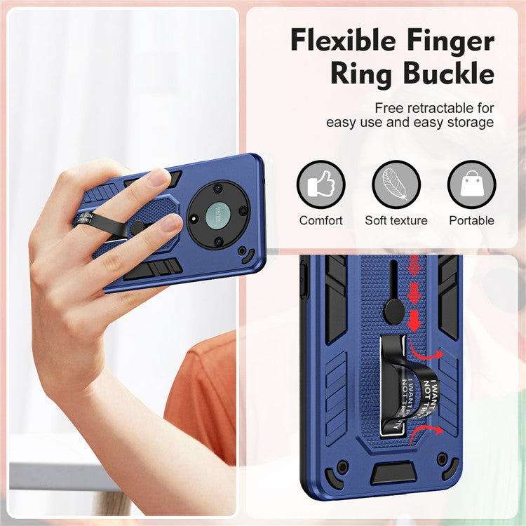 For Honor X9a 5G / X40 5G / Magic5 Lite 5G Metal Kickstand Phone Case Silicone Ring Strap TPU+PC Cover - Blue