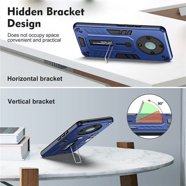 For Honor X9a 5G / X40 5G / Magic5 Lite 5G Metal Kickstand Phone Case Silicone Ring Strap TPU+PC Cover - Blue