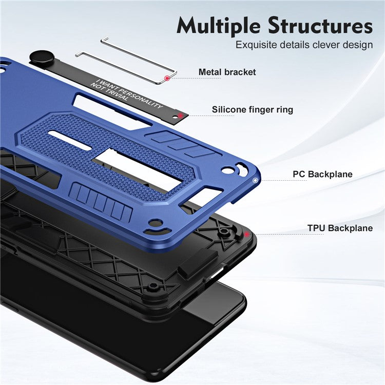 For Honor X9a 5G / X40 5G / Magic5 Lite 5G Metal Kickstand Phone Case Silicone Ring Strap TPU+PC Cover - Blue