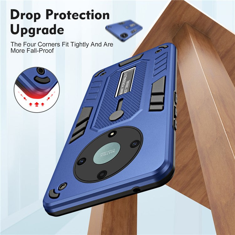 For Honor X9a 5G / X40 5G / Magic5 Lite 5G Metal Kickstand Phone Case Silicone Ring Strap TPU+PC Cover - Blue
