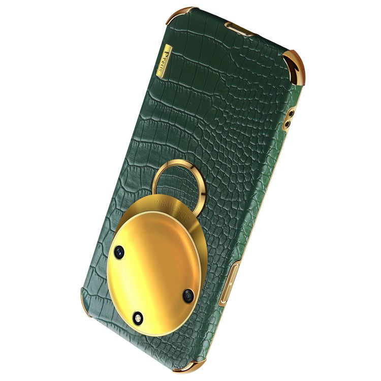 For Honor X40 5G Kickstand Phone Case Crocodile Texture PU Leather Coated 6D Electroplated TPU Cover - Green