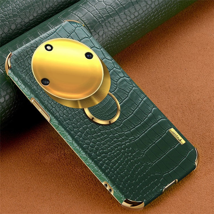 For Honor X40 5G Kickstand Phone Case Crocodile Texture PU Leather Coated 6D Electroplated TPU Cover - Green