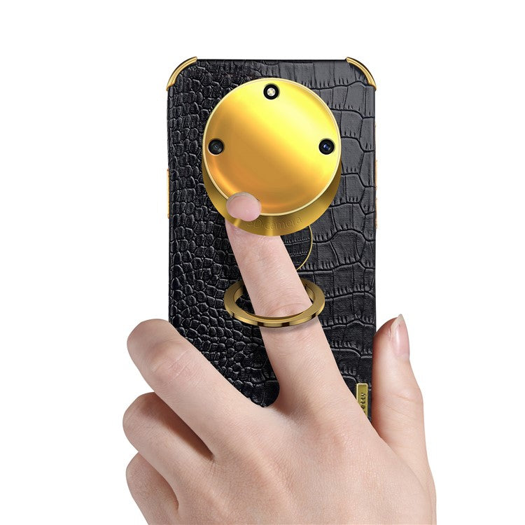 For Honor X40 5G Kickstand Phone Case Crocodile Texture PU Leather Coated 6D Electroplated TPU Cover - Green